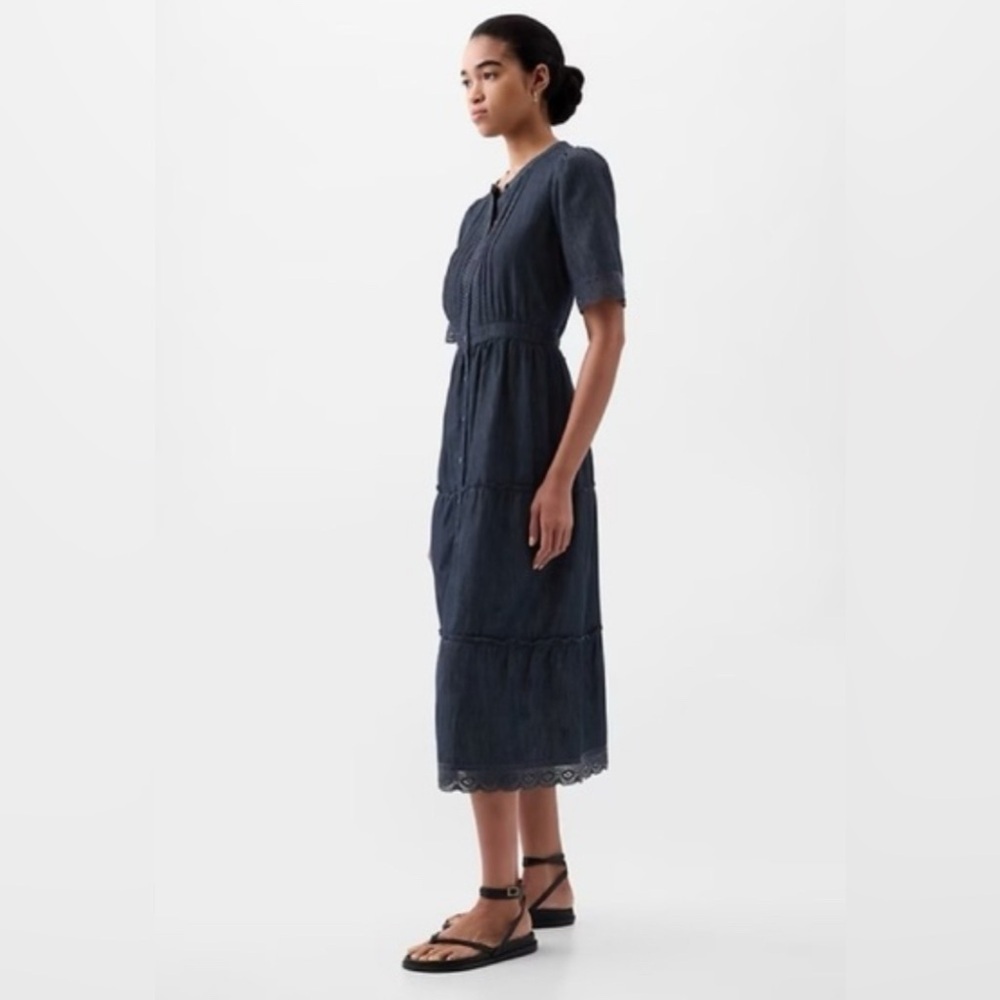 NWT Gap Lace Denim Midi Navy Dress Size Small (#873499) - Picture 3 of 12